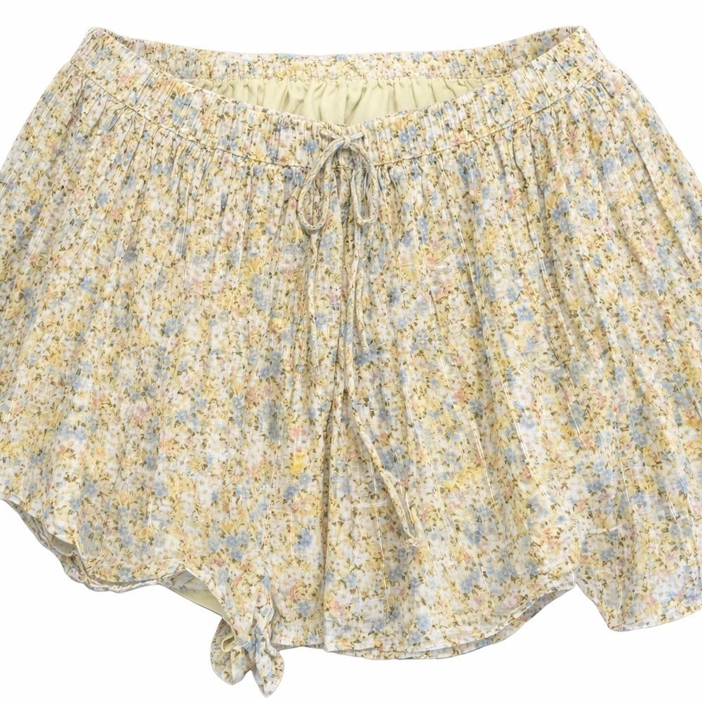American Eagle Floral Drawstring Shorts Yellow Blue Cotton Womens Small‎ S